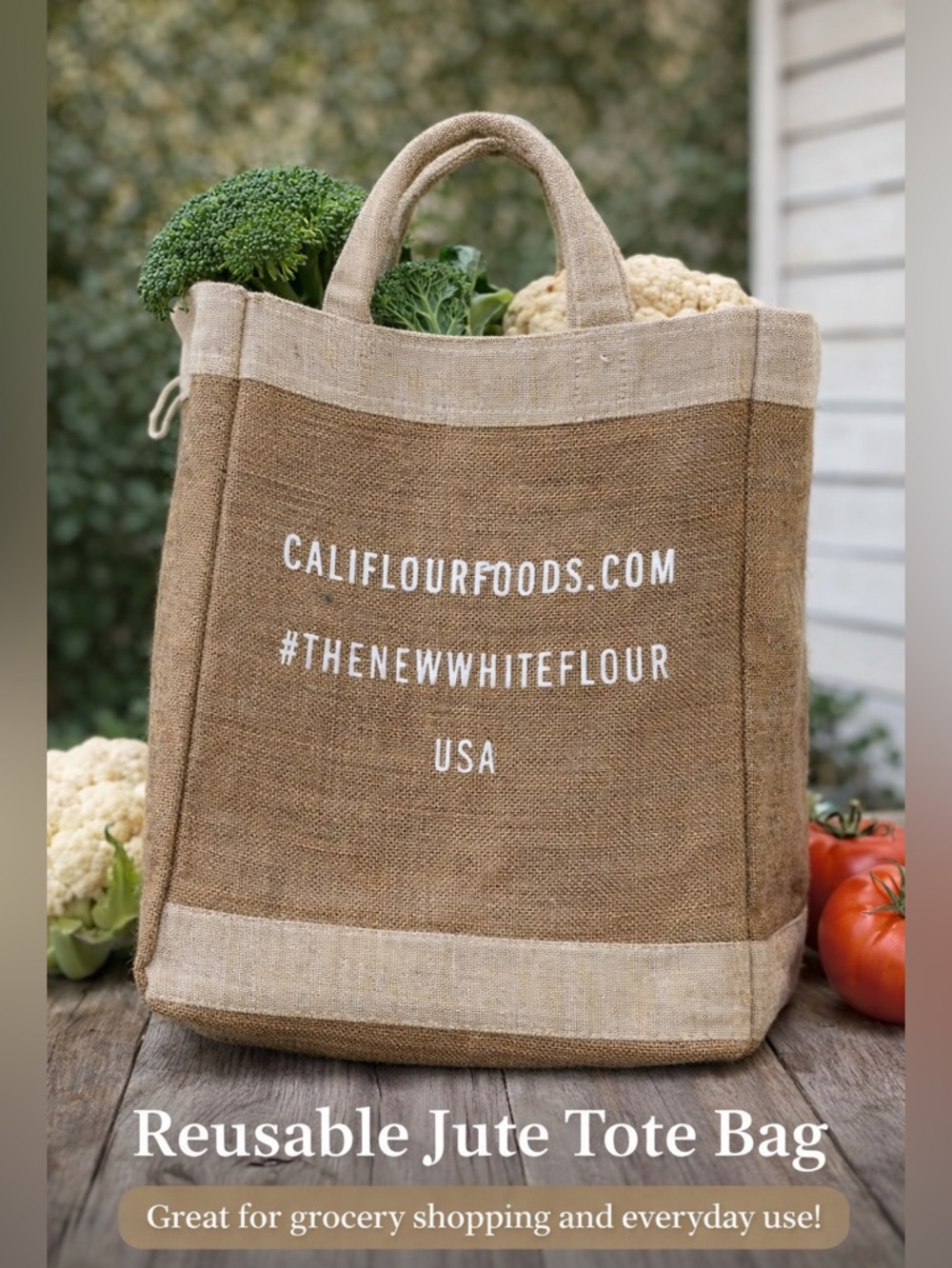 Califlourfoods Natural Jute Tote Bag - Brown